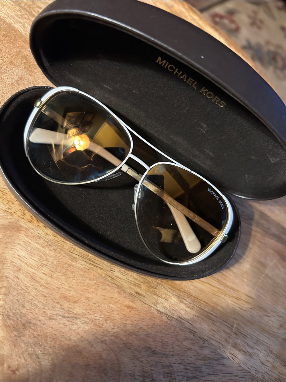 Michael Kors Silver Aviator Sunglasses with Brown Lenses